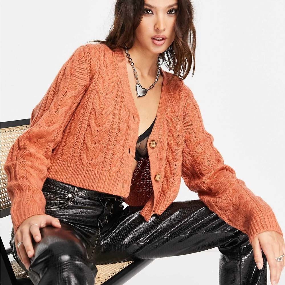 Reclaimed Vintage Rust Cable Knit Cardigan